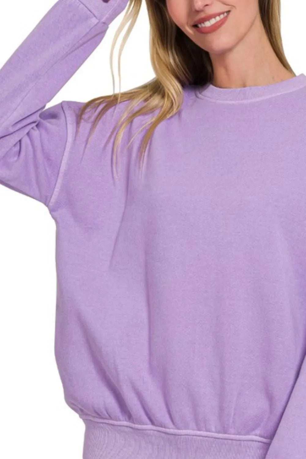 Zenana Soft Fleece Pigment Dye Round-neck Sweatshirts - Trendsi - Flyclothing LLC