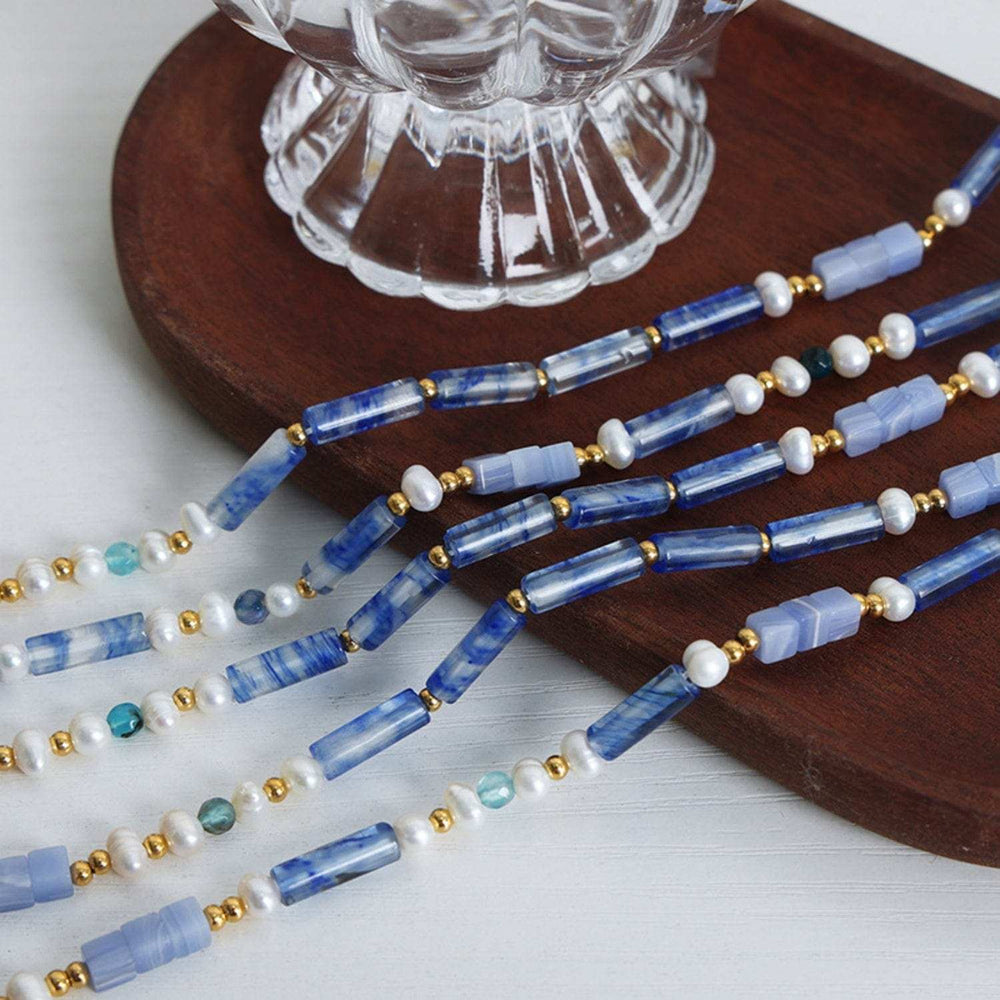 Freshwater Pearl Titanium Steel Geometric Bead Necklace - Trendsi - Flyclothing LLC