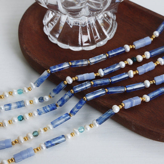 Freshwater Pearl Titanium Steel Geometric Bead Necklace - Trendsi