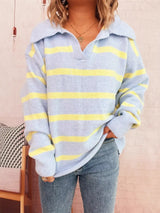 Striped Dropped Shoulder Sweater - Trendsi - Flyclothing LLC