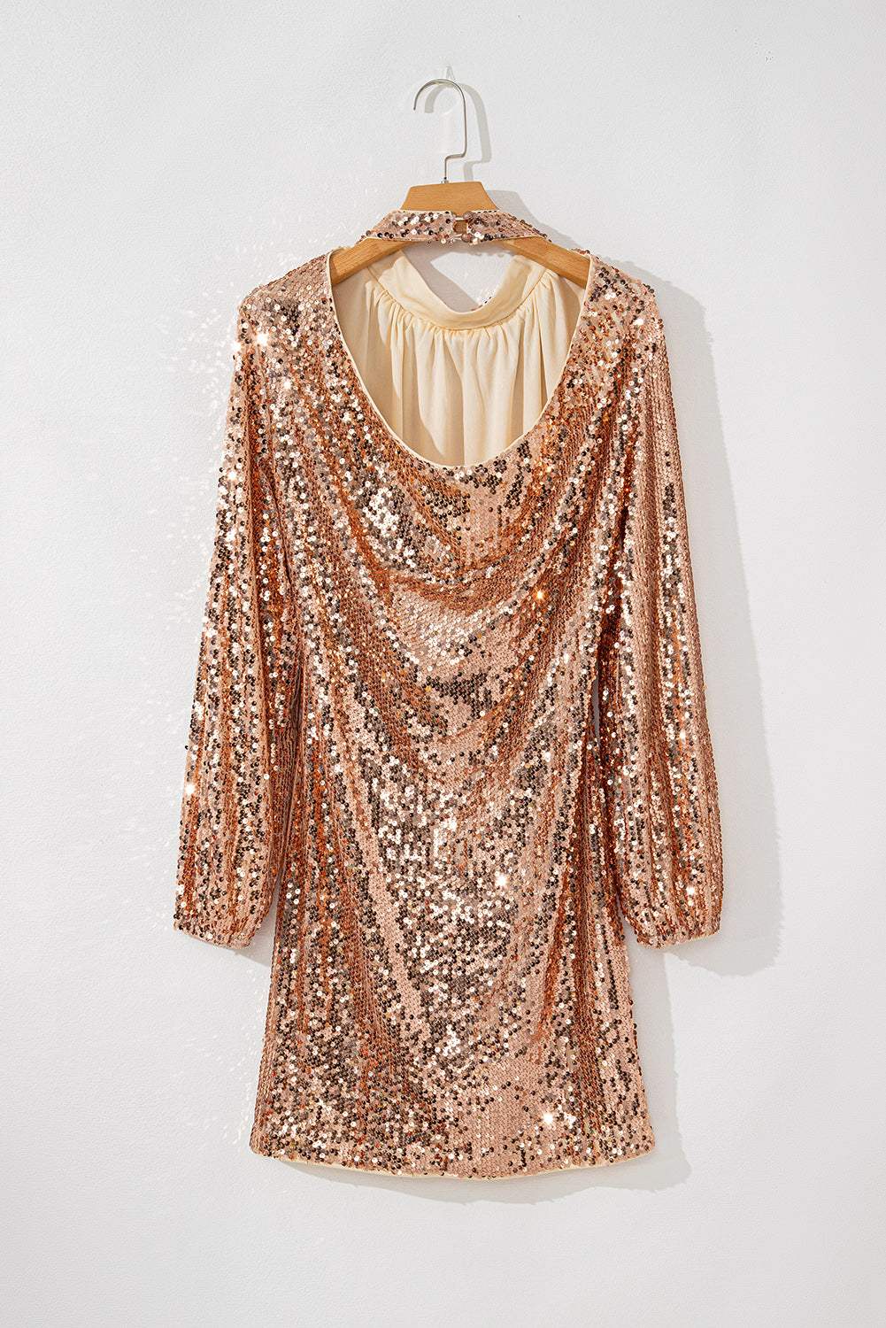 Backless Sequin Mock Neck Long Sleeve Mini Dress - Trendsi - Flyclothing LLC