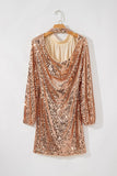 Backless Sequin Mock Neck Long Sleeve Mini Dress - Trendsi