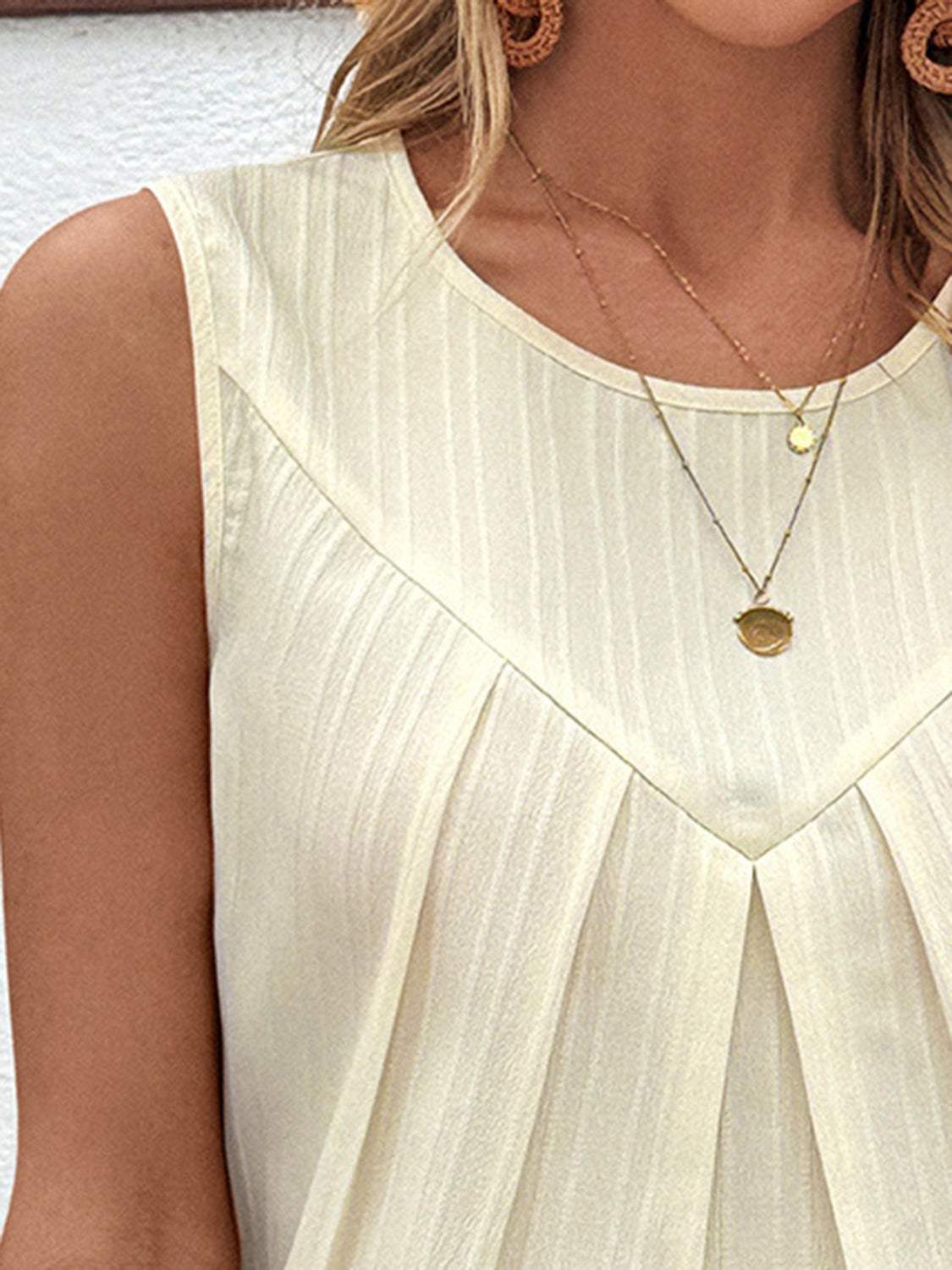 Ruched Round Neck Tank - Trendsi - Flyclothing LLC