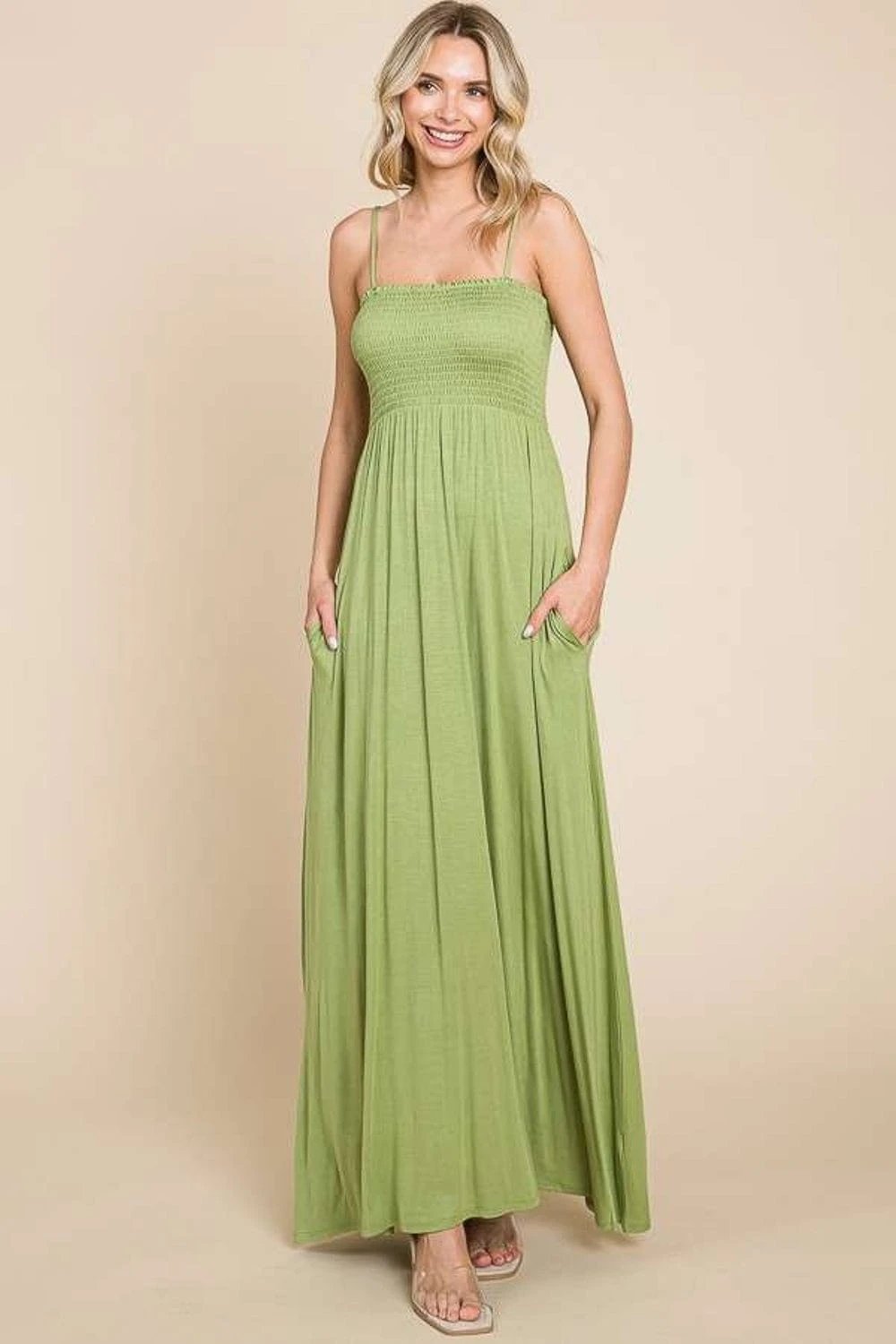Culture Code Full Size Smocked Cami Maxi Dress with Pockets - Trendsi