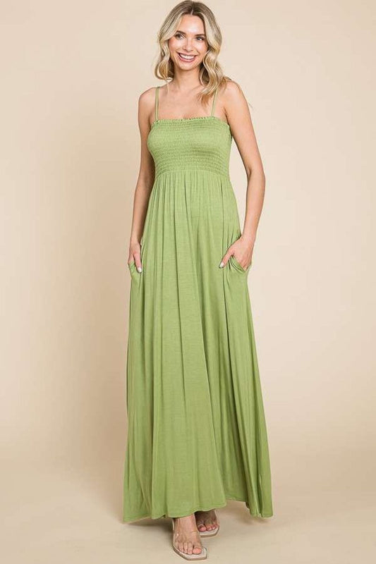 Culture Code Full Size Smocked Cami Maxi Dress with Pockets - Trendsi