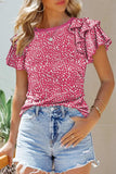 Ruffled Printed Round Neck Short Sleeve Blouse - Trendsi - Flyclothing LLC