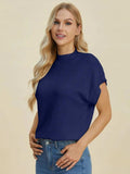 Double Take Full Size Mock Neck Short Sleeve Sweater - Trendsi - Flyclothing LLC