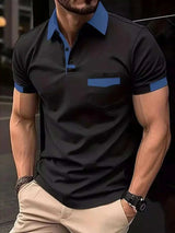 Men's Full Size Contrast Collared Neck Short Sleeve Polo Plus Size - Trendsi - Flyclothing LLC