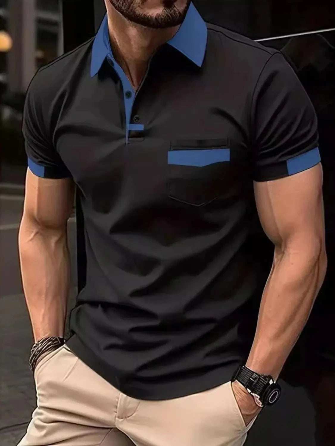 Men's Full Size Contrast Collared Neck Short Sleeve Polo Plus Size - Trendsi - Flyclothing LLC