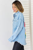 PEACE Raw Hem Dropped Shoulder Denim Top - Trendsi