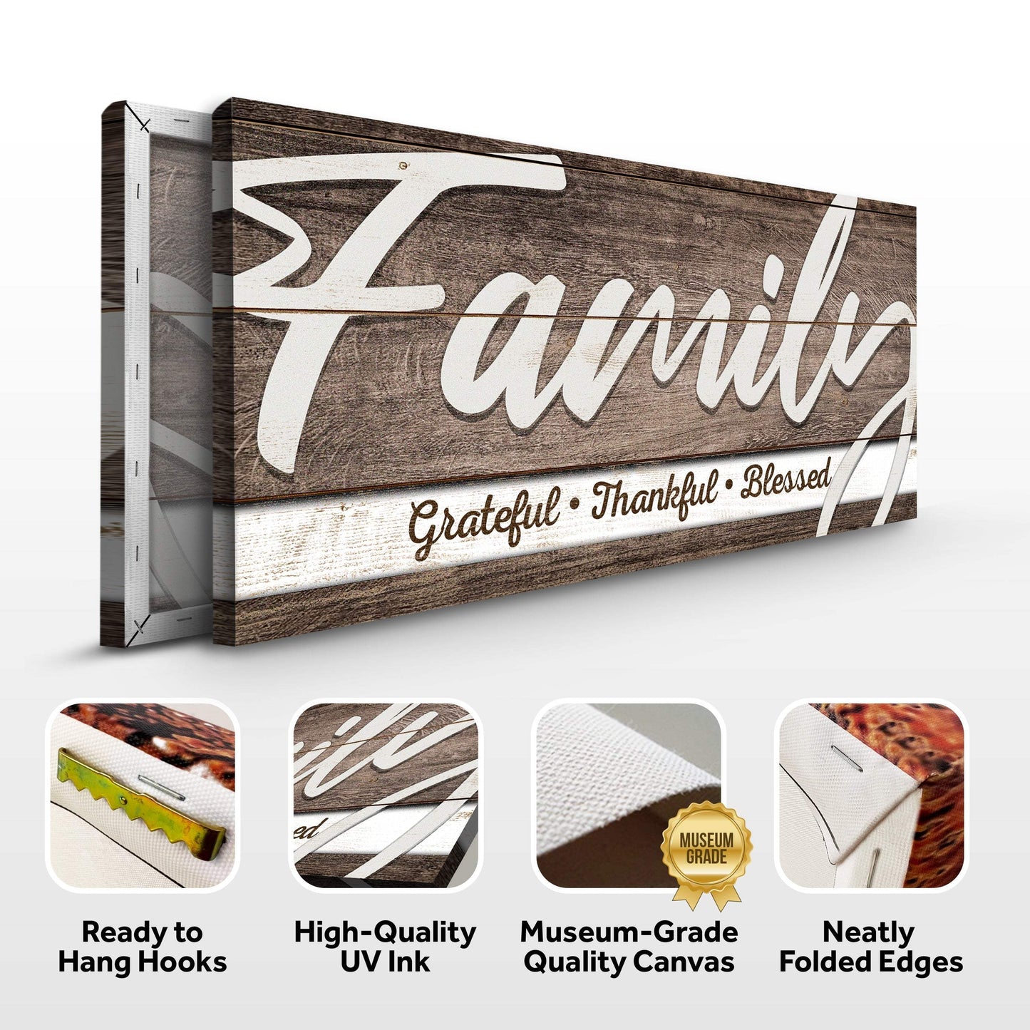 Grateful Thankful Blessed Family Sign III - Tailored Canvases - Flyclothing LLC