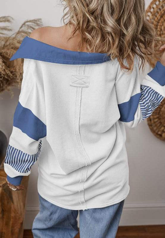 Color Block Johnny Collar Long Sleeve Sweatshirt - Trendsi - Flyclothing LLC