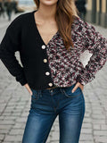 Contrast Button Up V-Neck Cropped Cardigan - Trendsi - Flyclothing LLC