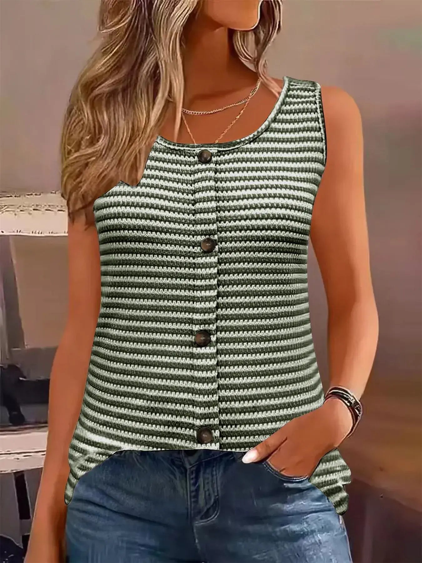 Striped Round Neck Tank Top - Trendsi - Flyclothing LLC