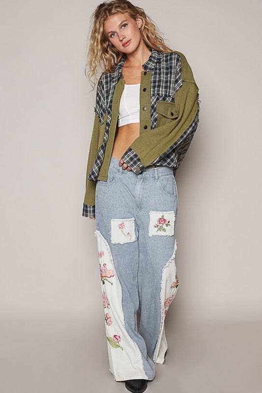 POL Plaid Button Down Shirt with Chest Pockets - Trendsi - Flyclothing LLC