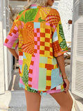 Devine Printed Collared Neck Half Sleeve Top and Shorts Set - Trendsi