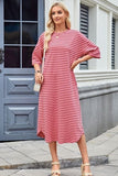 Lovelet Contrast Striped Half Sleeve Midi Tee Dress - Trendsi