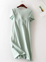 Striped Round Neck Short Sleeve Dress - Trendsi - Flyclothing LLC