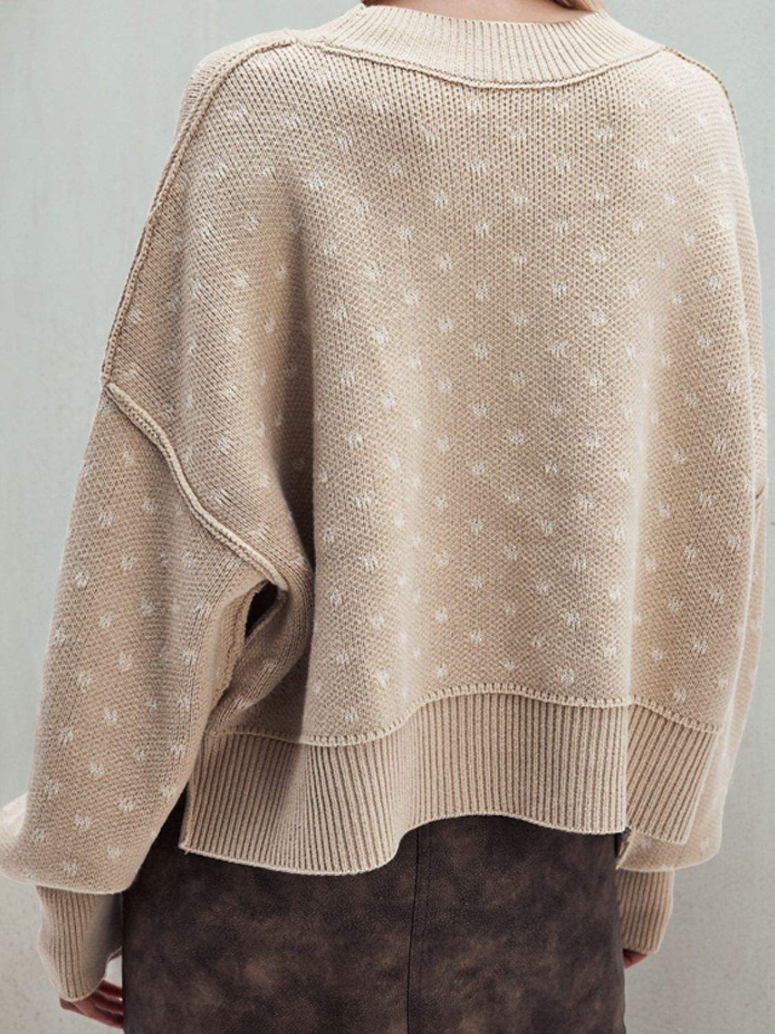 Slit Round Neck Long Sleeve Sweater - Trendsi - Flyclothing LLC