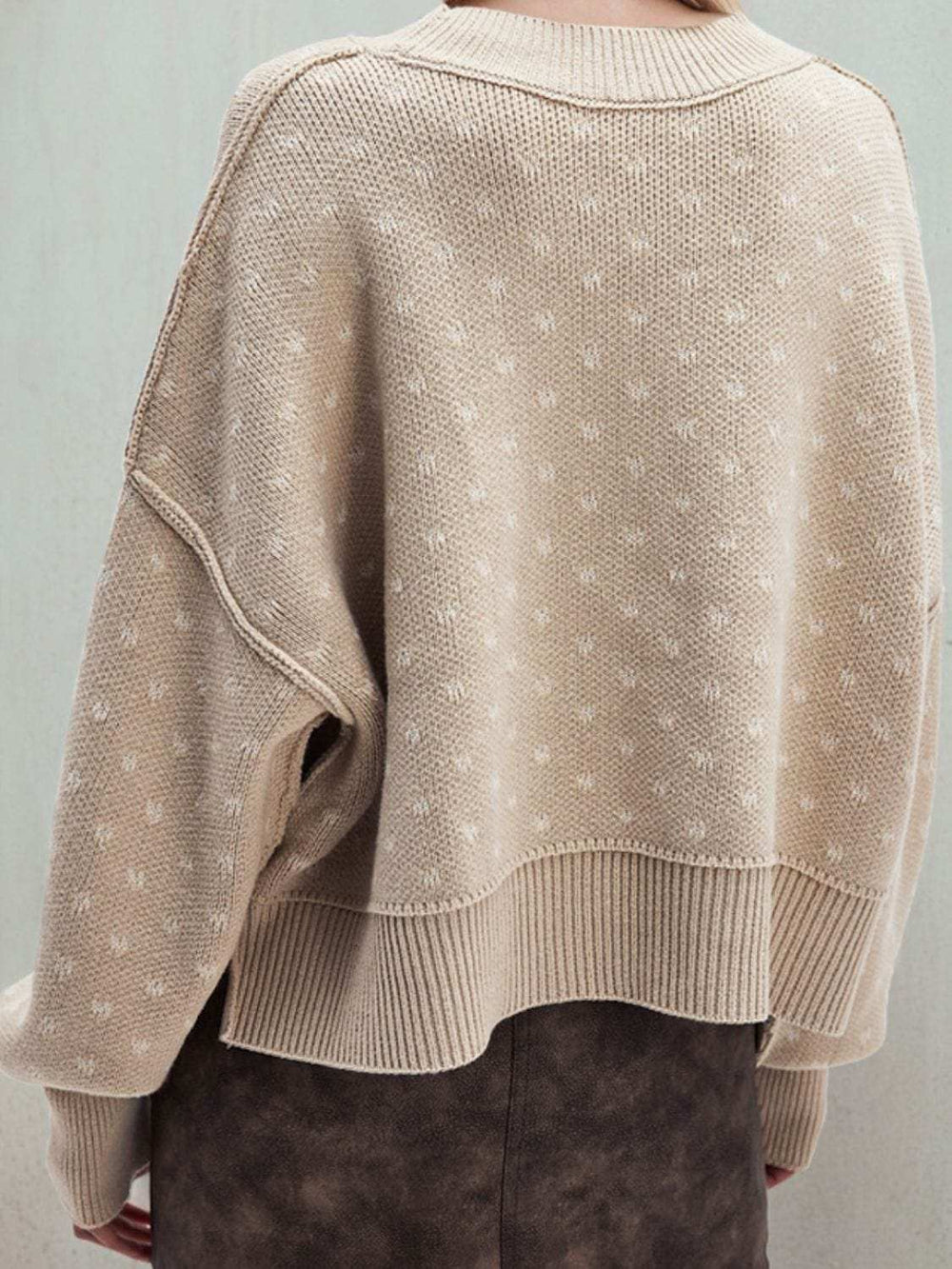 Slit Round Neck Long Sleeve Sweater - Trendsi - Flyclothing LLC