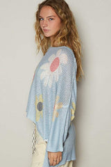 POL Flower Dropped Shoulder Long Sleeve Knit Top - Trendsi - Flyclothing LLC