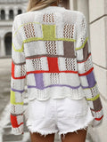 Openwork Color Block Round Neck Sweater - Trendsi