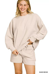 Zenana Ribbed Round Neck Pullover and Shorts Set - Trendsi - Flyclothing LLC
