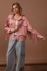 BiBi Suede Fringe Long Sleeve Jacket - Trendsi - Flyclothing LLC