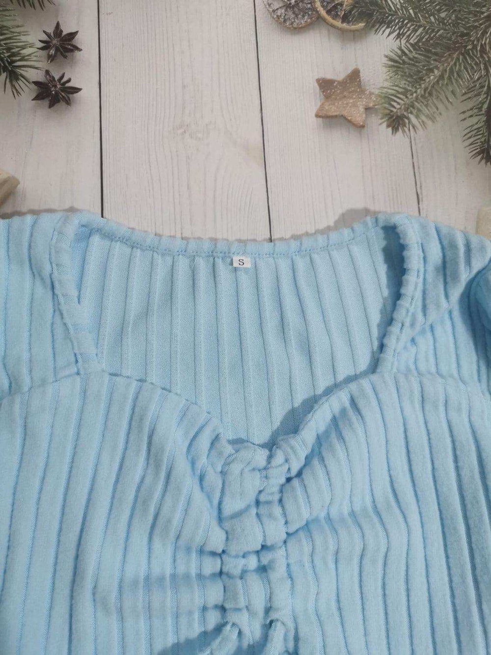 Drawstring Ruched Long Sleeve Ribbed Top - Trendsi - Flyclothing LLC