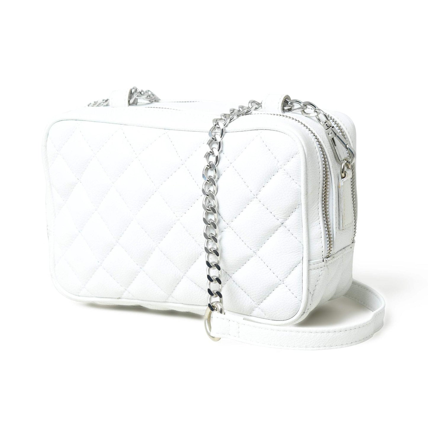 Mini Quilted Crossbody Bag, White - Classy Leather Bags - Flyclothing LLC