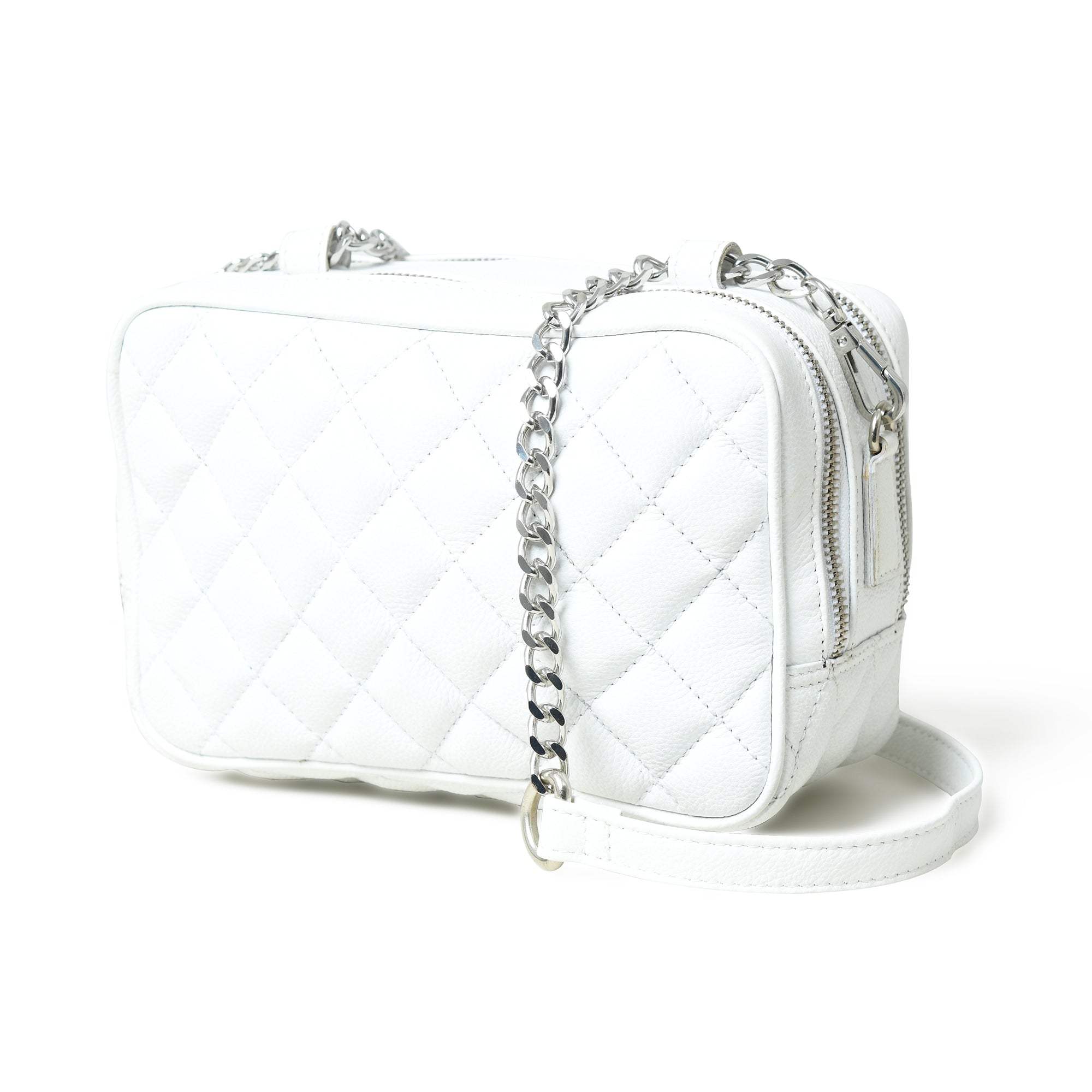 Mini Quilted Crossbody Bag, White - Classy Leather Bags - Flyclothing LLC