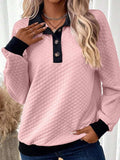 Texture Quarter Button Long Sleeve Sweatshirt - Trendsi - Flyclothing LLC