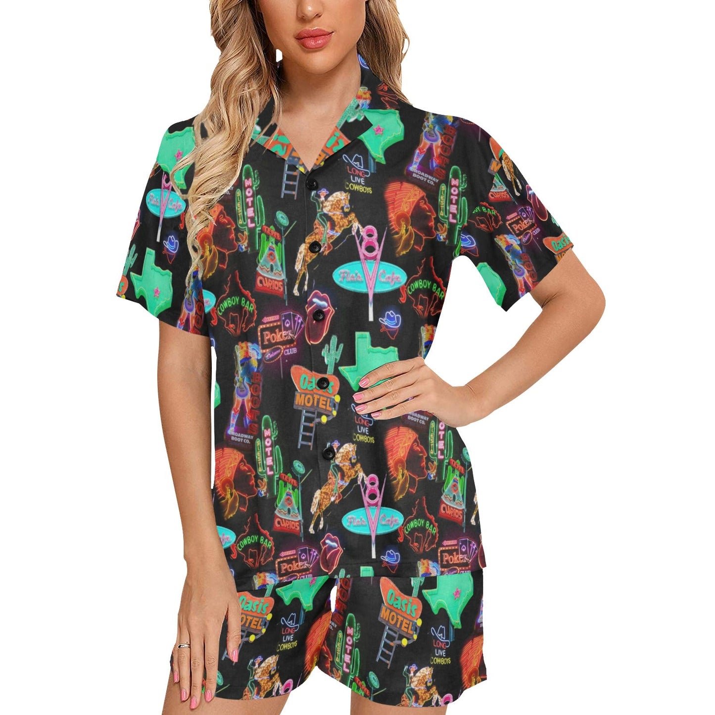 Baha Ranch Vegas Neon Women's Western Pajama Set