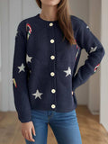 Candy Cane & Star Button Down Long Sleeve Cardigan - Trendsi - Flyclothing LLC