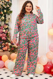 Plus Size Printed Round Neck Long Sleeve Top and Pants Set - Trendsi - Flyclothing LLC