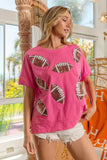 BiBi Game Day Sequins Patched Half Sleeves Top - Trendsi - Flyclothing LLC