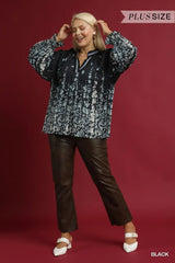 Umgee Full Size Floral Vine Print Blouse with Balloon Sleeves Plus Size - Trendsi - Flyclothing LLC