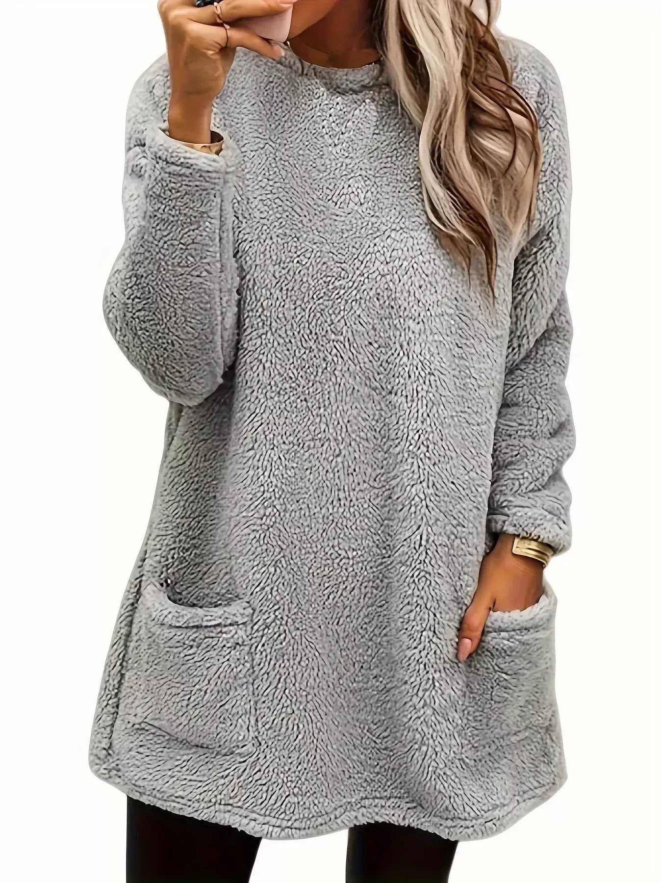 Fleece Long Sleeve Sweatshirt - Trendsi - Flyclothing LLC
