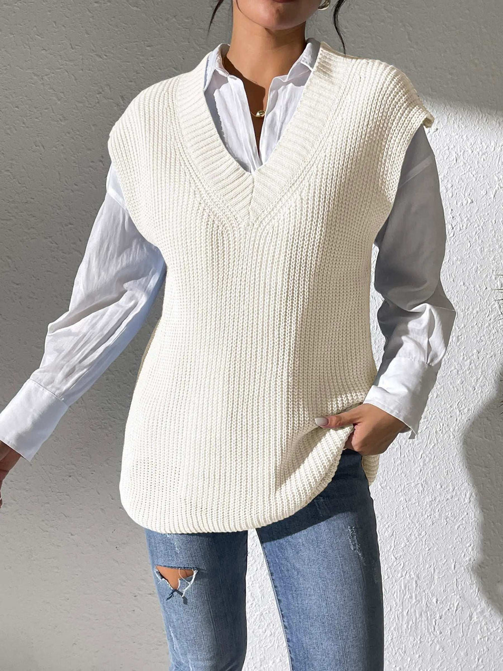 V-Neck Sweater Vest - Trendsi - Flyclothing LLC