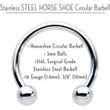 16G STEEL HORSE SHOE Circular Barbell 3/8 3mm