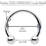 16G STEEL HORSE SHOE Circular Barbell 3/8 3mm