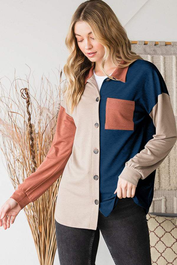 Heimish Full Size Color Block Button Down Shirt - Trendsi - Flyclothing LLC