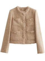 Raw Hem Pocketed Round Neck Jacket - Trendsi - Flyclothing LLC