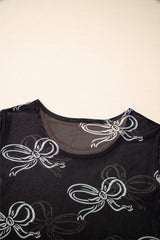 Bow Mesh Round Neck Short Sleeve T-Shirt - Trendsi - Flyclothing LLC