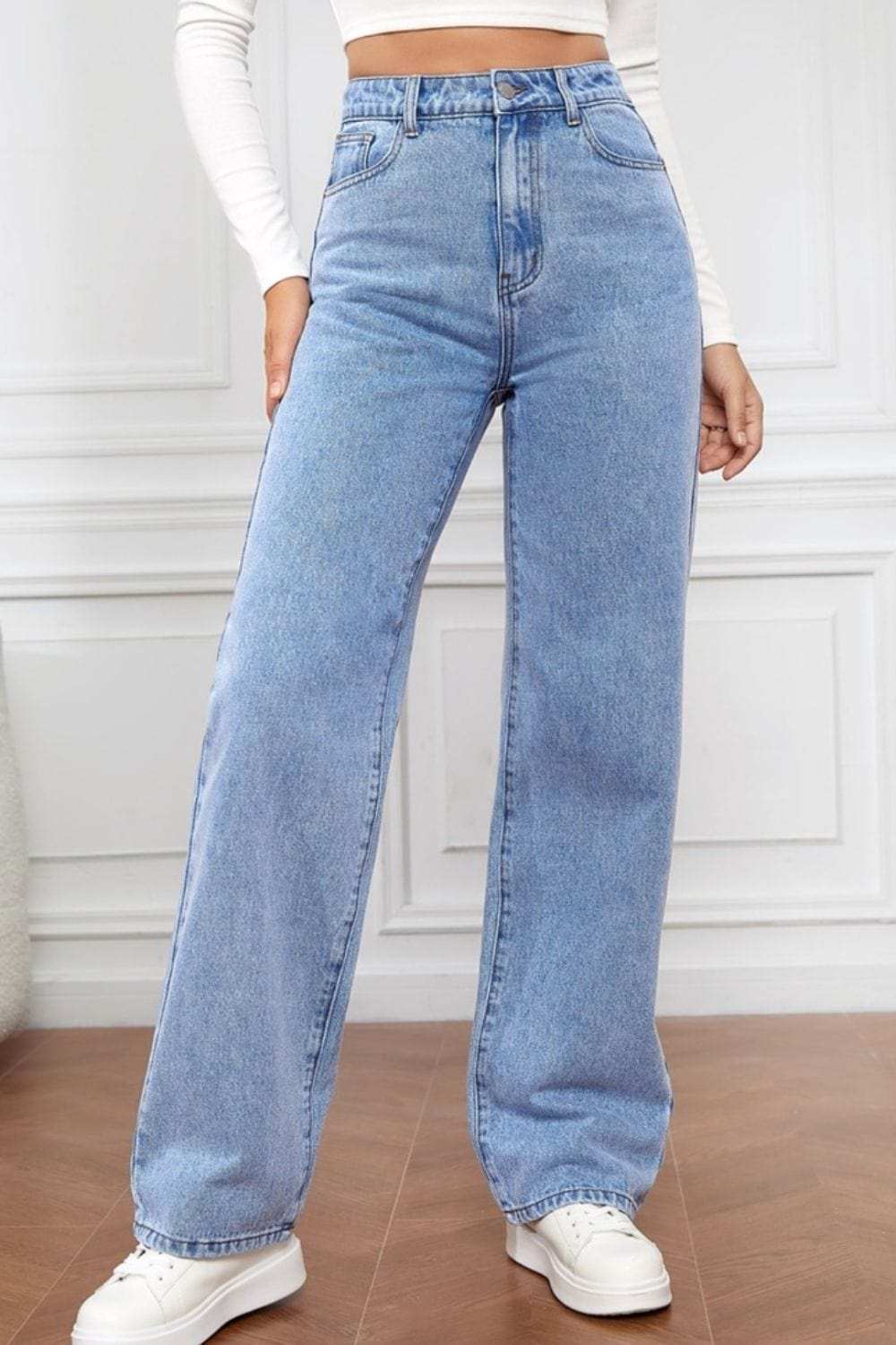High Waist Straight Jeans - Trendsi - Flyclothing LLC