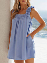 Full Size Frill Pocketed Square Neck Wide Strap Dress - Trendsi - Flyclothing LLC