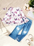 Children's Butterfly Print Top and Flare Pants Set - Trendsi