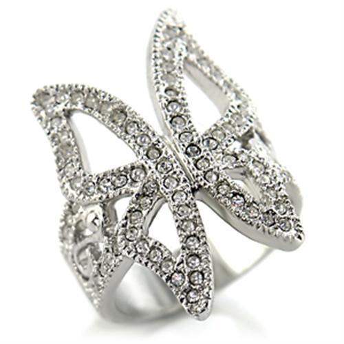 Rhodium Brass Ring with Top Grade Crystal in Clear - Alamode - Flyclothing LLC