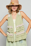 POL Ruffled Open Front Sleeveless Cardigan - Trendsi