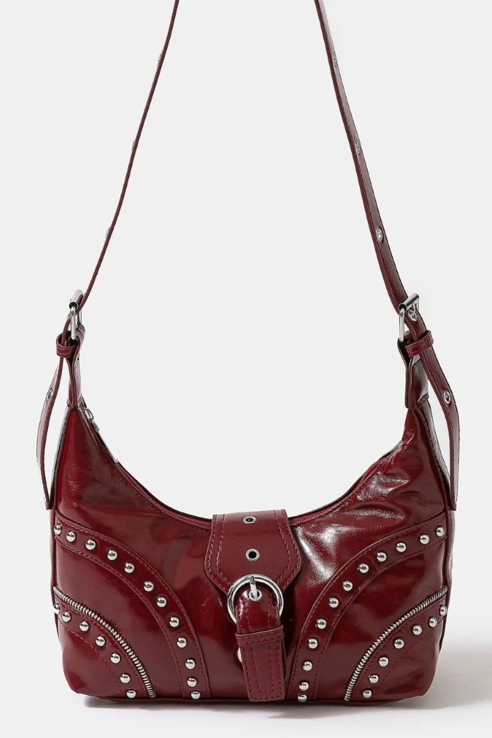 Fame Faux Leather Studded Trim Shoulder Bag - Trendsi